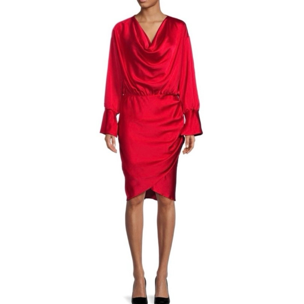Renee C. Cowlneck Satin Blouson Dress/NEW/ size Small